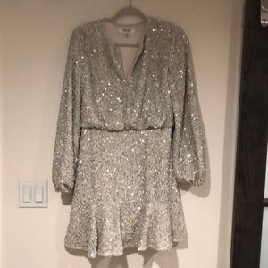 EVER NEW Silver Sequined Mini Dress/Long Sleeve